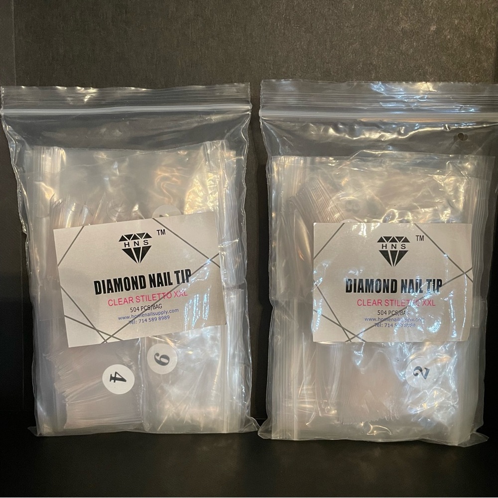 Two Sets of Clear Stiletto XXL Diamond Nail Tips - 1,008 Total Pieces